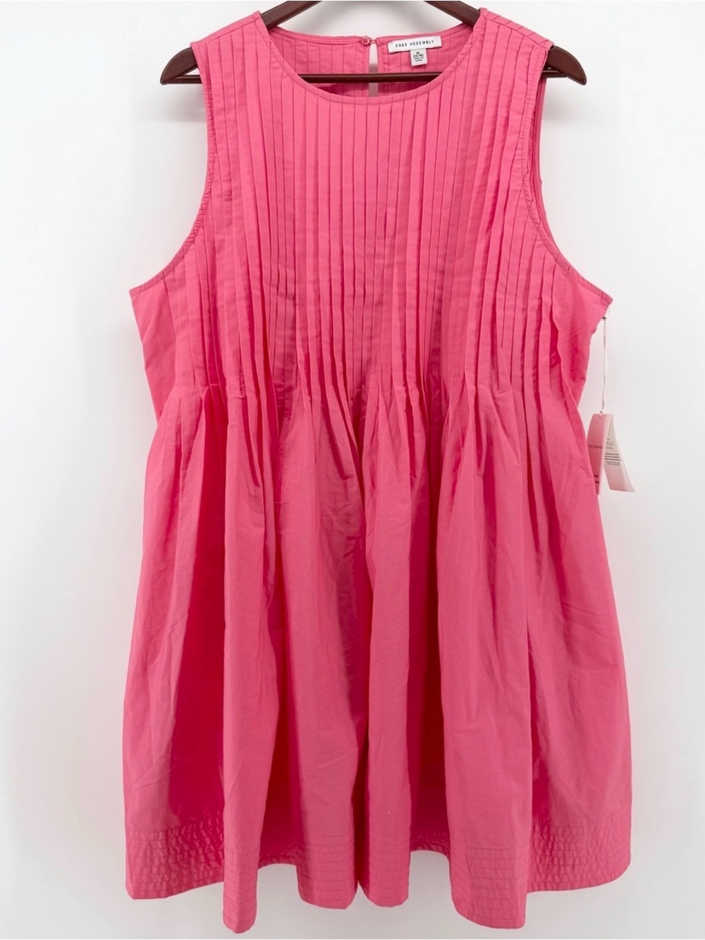 Free Assembly XL NWT Pink Melon Pleated Mini Sleeveless Dress Pockets